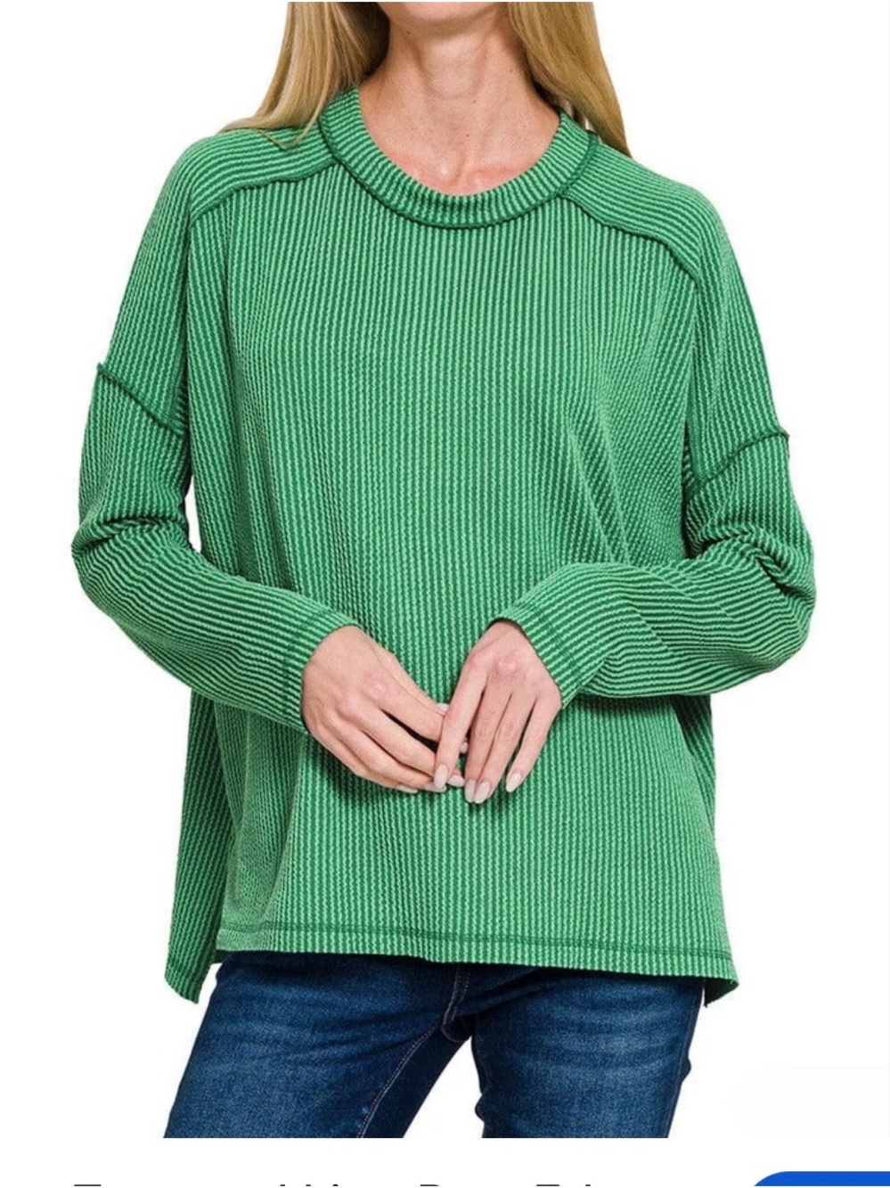 NWOT Zenana Kelly Green Ribbed Crewneck  top